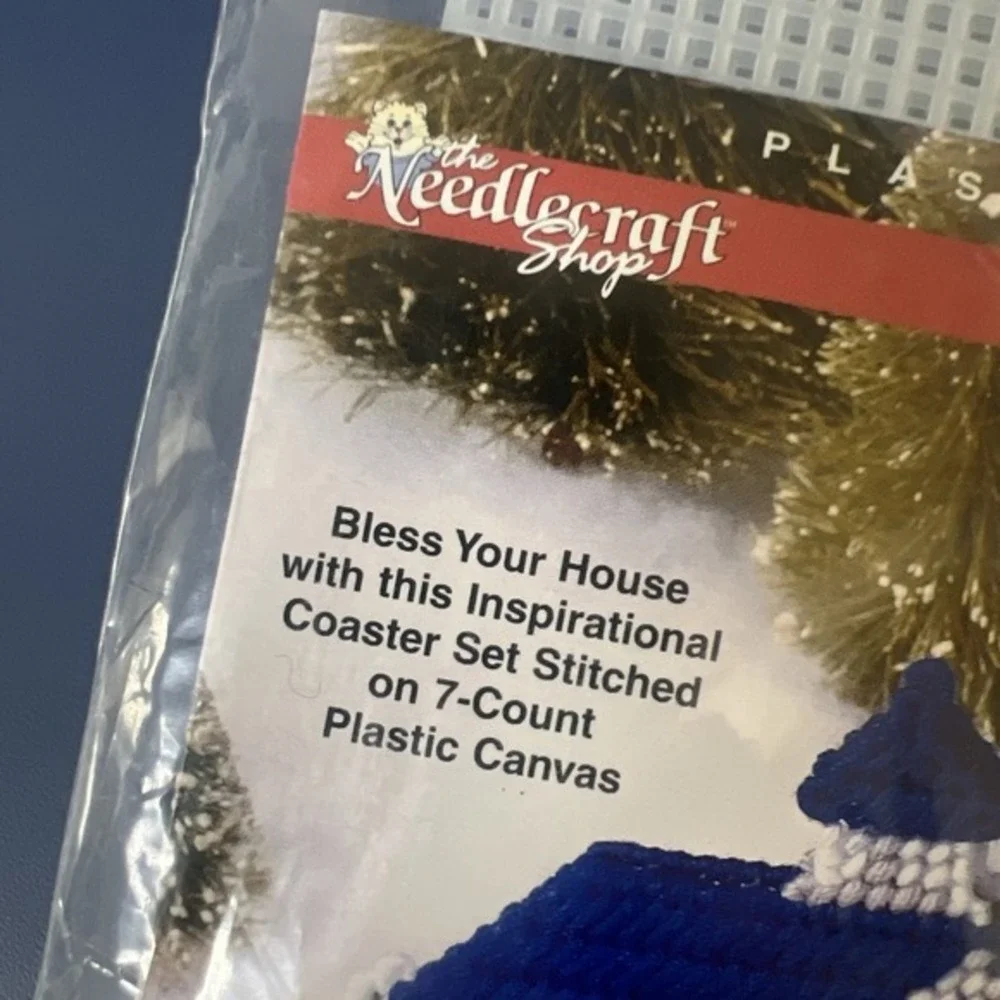 Lot Of 2 Needlecraft Shop Christmas Plastic Canvas Church Coasters Snowflake Box